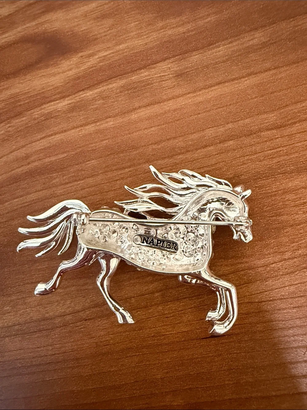 Napier Silver-Tone Crystal Horse Brooch